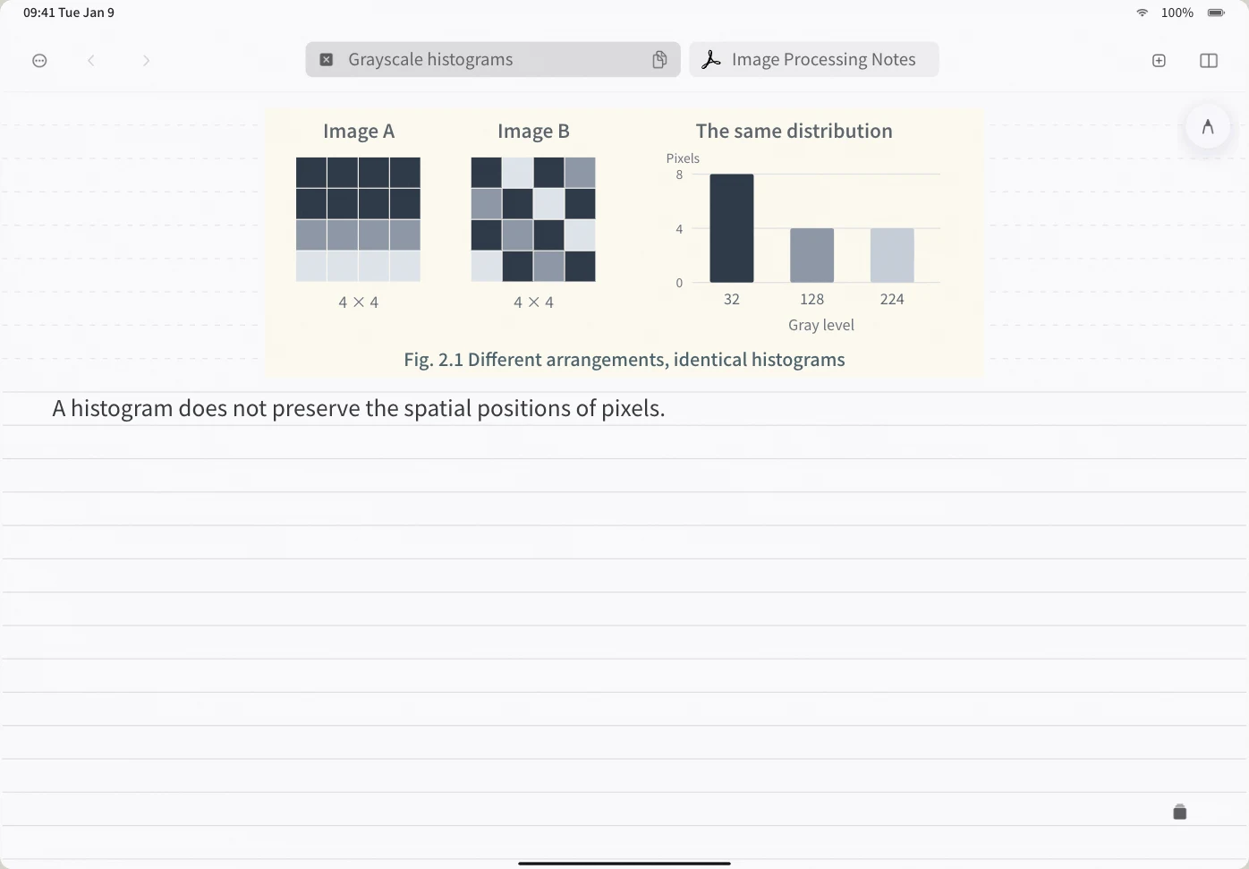 iPad demonstration: capture a PDF figure, paste it into a note, and add an explanation. Open the original from the image menu, then tap the pin to return. The documents are original examples.