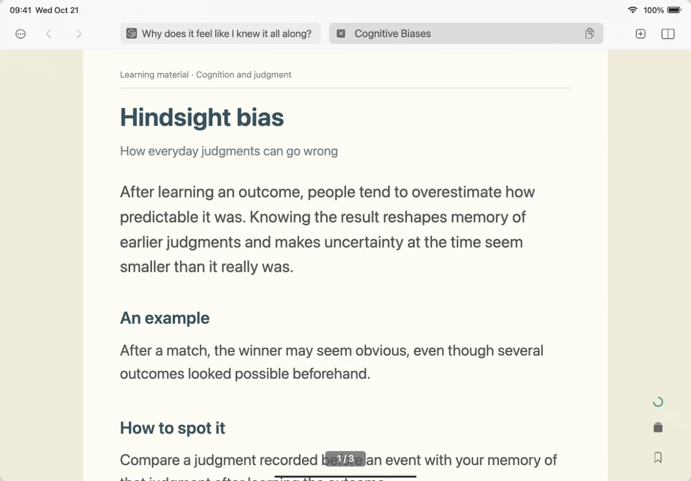 iPad demonstration with the local model and index already prepared: describe an idea, preview a matching passage, and open its source. The documents and results are original examples.